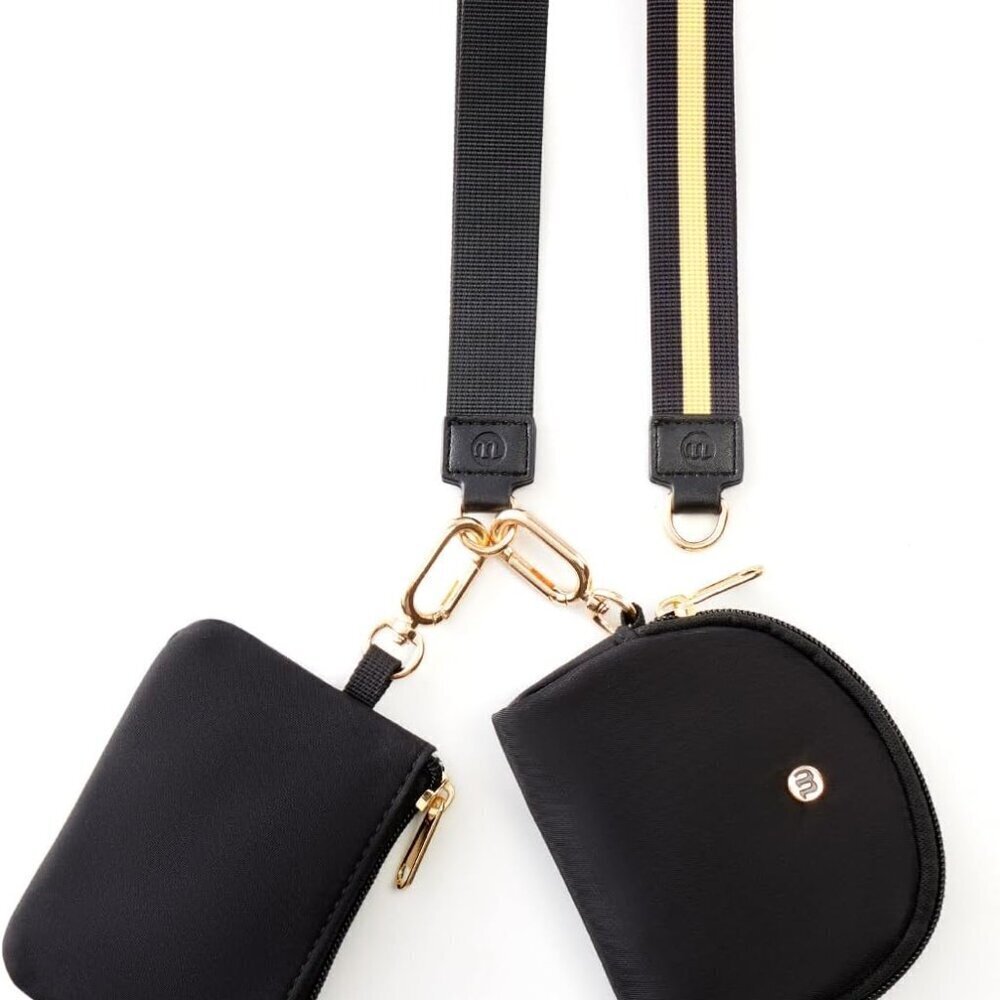 Mini Dual Pouch Wristlet Wallet for Women with Keys & Coins Black